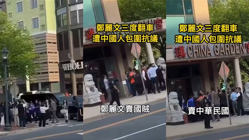 鄭麗文訪遭海外中國人包圍嗆「投共、賣國賊」。(圖/翻攝自八炯臉書)