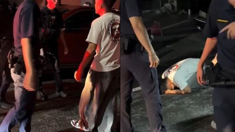 台東羅姓男子飲酒後失態,當場下跪哭喊著叫警方送他回家。(圖/翻攝爆料公社)