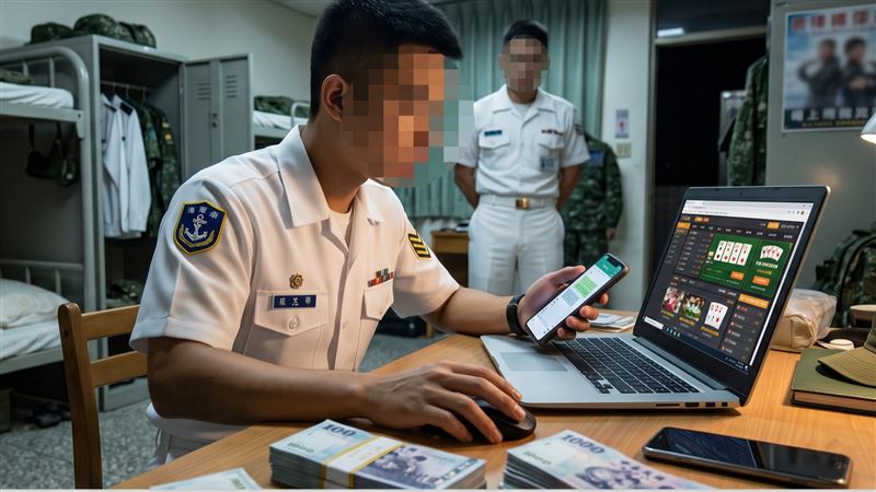 海軍現役軍人沉迷賭博,贏得的59萬元款項,也拿軍中同事帳戶收錢,甚至還要求對方為洪男申辦線上小額貸款。(示意圖/AI生成)
