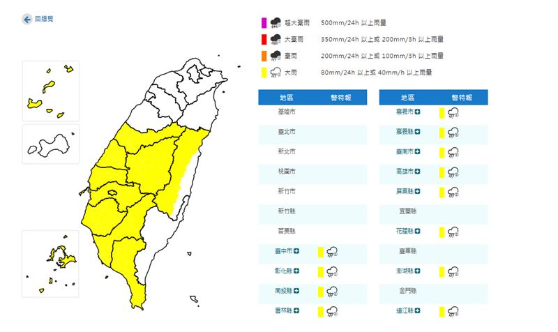氣象署發布大雨特報。（圖／氣象署）