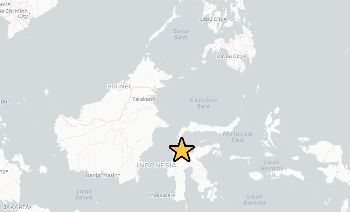 印尼蘇拉威西島(Sulawesi)於今(16)日發生芮氏規模 6.7地震。(圖/翻攝自EMSC官網)