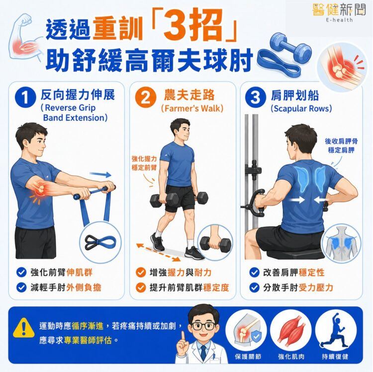 高爾夫球肘非運動才有！透過重訓「精選3招」助緩解高爾夫球肘。（圖／醫健新聞網提供）