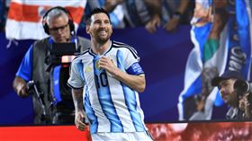 梅西（Lionel Messi）生涯的第61次帽子戲法。（圖／美聯社／達志影像）