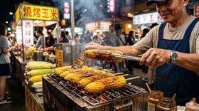 夜市,小吃,烤玉米。（圖／AI製圖）