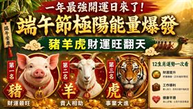 端午節極陽轉運時刻來了！雨揚老師曝光財神爺最愛這豬、虎、羊3生肖，大賺金山一路賺到尾牙。（圖／歐豪年文化基金會提供、雨揚老師提供、AI Gemini製作） 