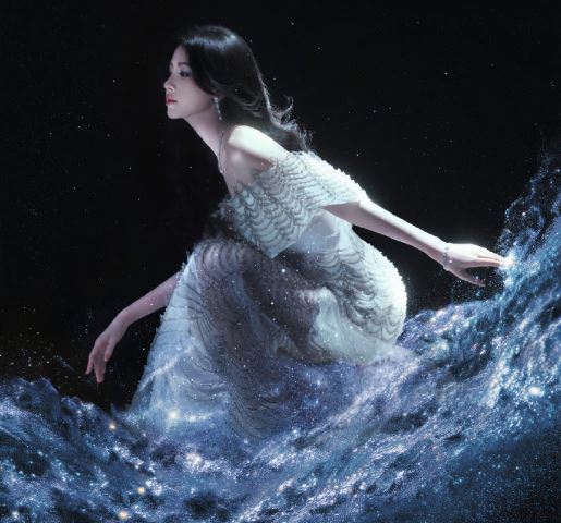 鞠婧禕生日化身人魚公主!一張踏浪神圖引爆熱搜。(圖/翻攝自微博)