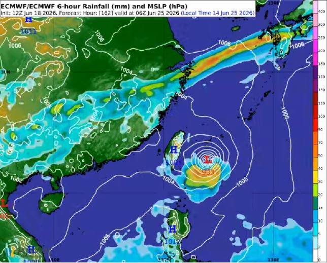 各預報模式之間對於颱風開始北轉的位置,仍然較為分歧。(圖/翻攝自天氣風險 WeatherRisk)