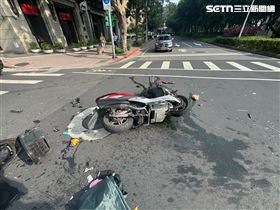 台北大安區敦化南路二段、安和路口，發生汽機車碰撞事故，機車騎士當場噴飛、OHCA失去生命跡象。（圖／翻攝畫面）