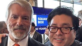 BitMine董事長Tom Lee(右)與微策略董事長Michael Saylor(左)合影。Tom Lee因過往市場預測神準，而獲得「華爾街神算子」的稱號，日前他即直言華爾街誤判華許首秀釋出鷹派訊號，實則應以鴿派方向解讀，但同時他也警告美股下半年恐迎來「類熊市」的大回檔。（圖／翻攝自X平台 @fundstrat）