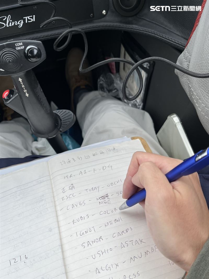 林睿哲挑戰環球飛行途中偶遇航線變更就必須在空中抄下航點指示再輸入飛行電腦。（圖／林睿哲提供）