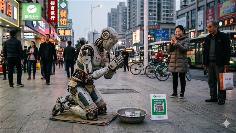 機器人取代乞丐?它跪地乞討這一幕超諷刺