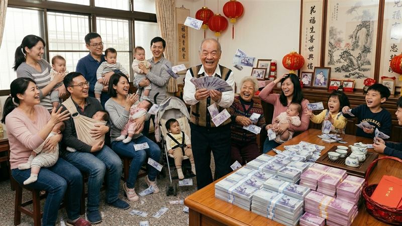 拯救少子化國家危機，台灣不少長輩會給小孩催生獎金，鄭文在建議將民間催生獎金納入贈與免稅額，官民協力拯救國家危機。（AI示意圖）