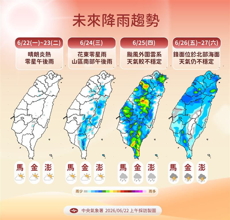 週三起全台天氣不穩定。(圖/氣象署)