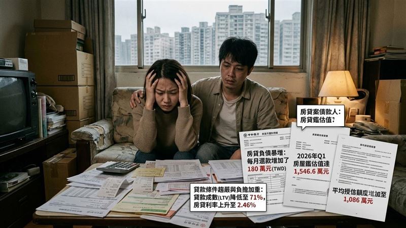 新青安上路3年,買房四大壓力指標「房貸成數、利率、房價鑑估值、授信額度 」全部暴增,而實際購買到的坪數卻縮減1.5坪,呈現「負擔加重、空間縮水」的窘境。(AI示意圖)
