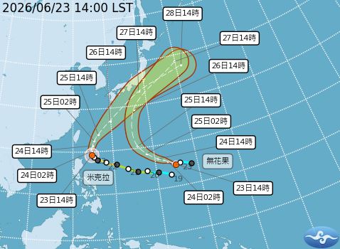 雙颱共存,最新預測路徑出爐。(圖/氣象署)