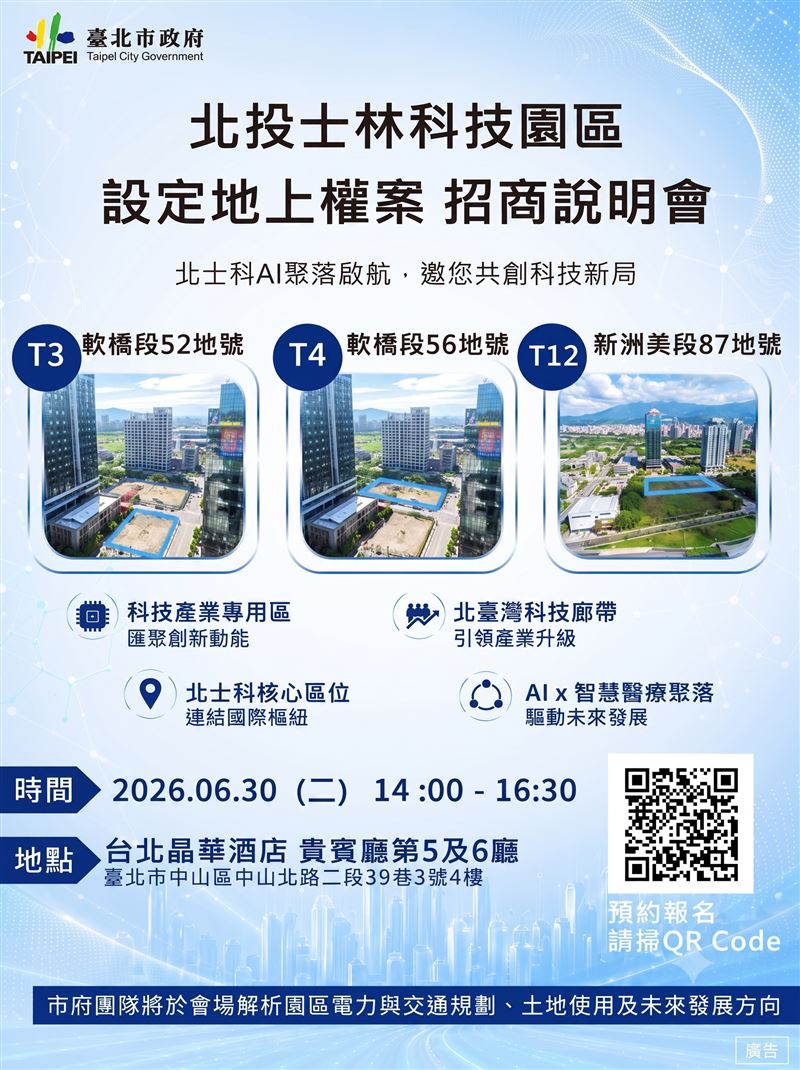 台北市北士科最後3塊市有地地上權招商。(圖/台北市地政局)