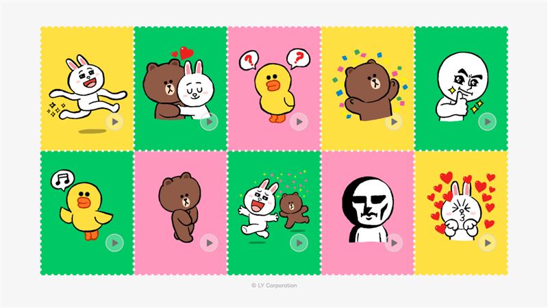 「LINE 15 週年限定貼圖-復刻動動版」將經典的貼圖以動態的方式重新推出。(圖/LINE提供)