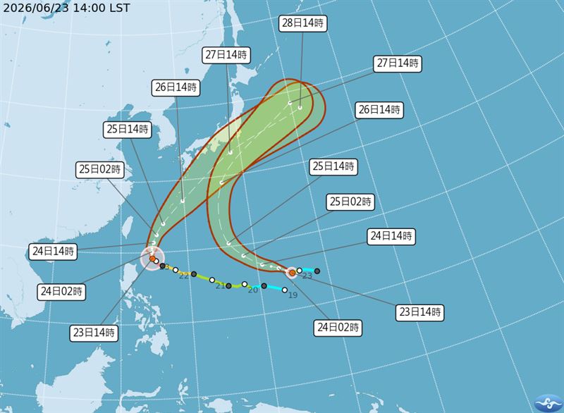 雙颱最新路徑預測。(圖/氣象署)