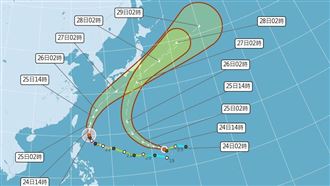 米克拉颱風預計週五有機會登陸日本四國，無花果颱風預計週五至週六接近日本東方近海一帶。（圖／氣象署）
