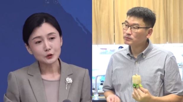 梁文傑認購鳳梨釋迦,但中國國台辦發言人今天在記者會張晗狂嗆道歉挽回不了人心(組合圖/翻攝畫面)