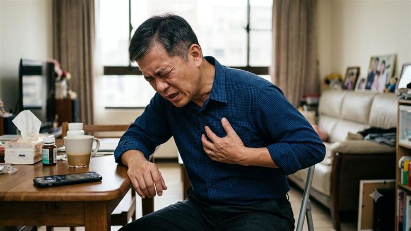 營養醫學專家劉博仁分享案例,一名患者出現胸悶、灼熱感,以為是胃食道逆流,吃胃藥無效,送醫竟是心肌梗塞。(圖/AI製圖)