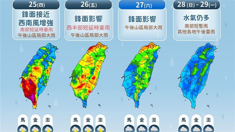 明天南部雨最猛 全台有雨「連炸5天」