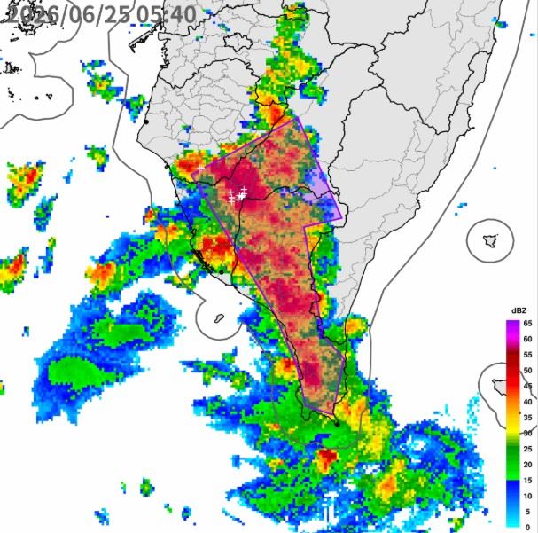 中央氣象署針對「臺南市、高雄市、屏東縣」發布大雷雨即時訊息。（圖／中央氣象署）
