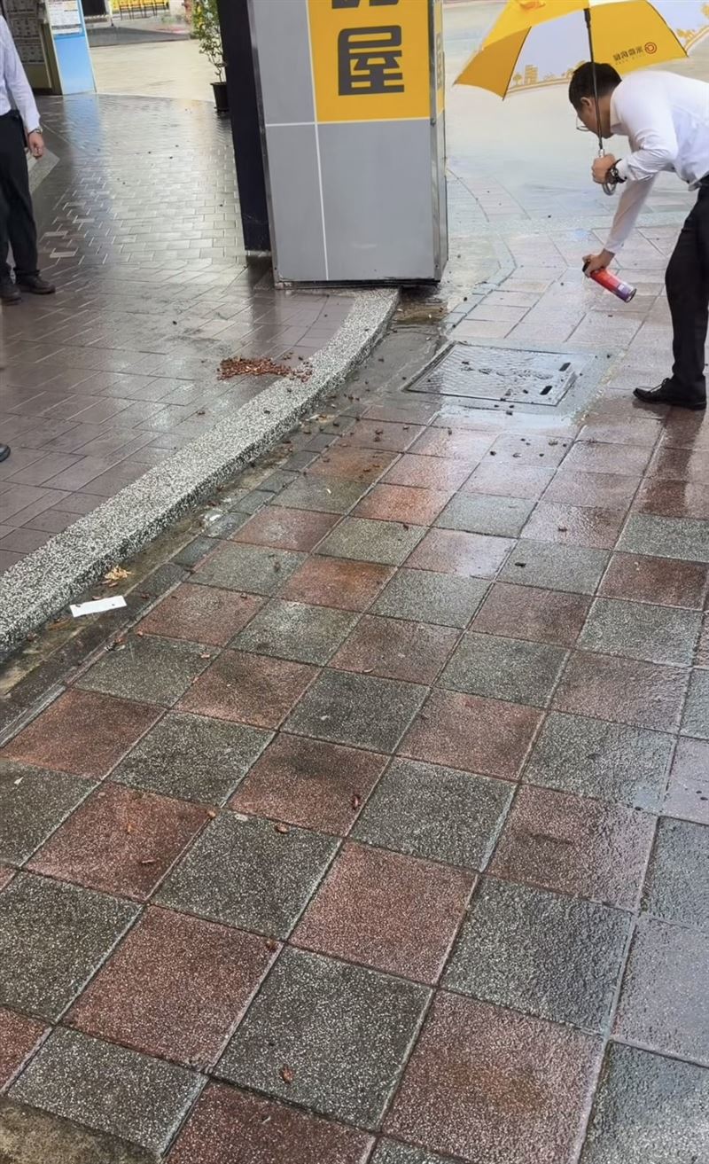 內湖捷運站旁因暴雨淹水，有民眾看到蟑螂逃竄的畫面。（圖／翻攝自threads@mrtntng666）