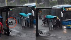 今（25日）因暴雨導致台北市內湖區淹水，有網友意外拍下一名內湖高工男同學的暖舉。（圖／翻攝自threads@chingyu）