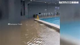 獨家／內湖真的淹成湖！大湖公園泥水逼近泳池救生員傻眼