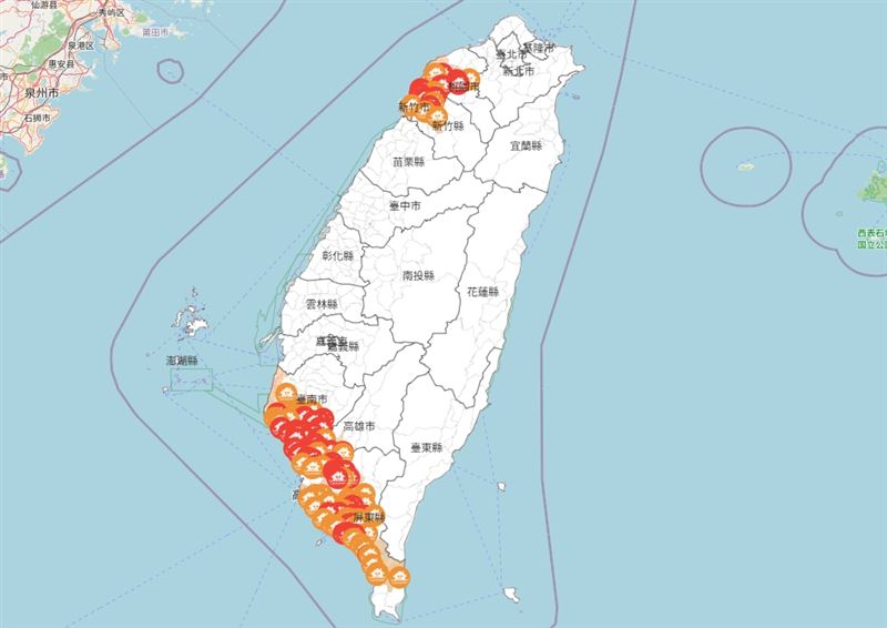 經濟部水利署針對6縣市發布淹水警戒。（圖／翻攝自經濟部水利署）