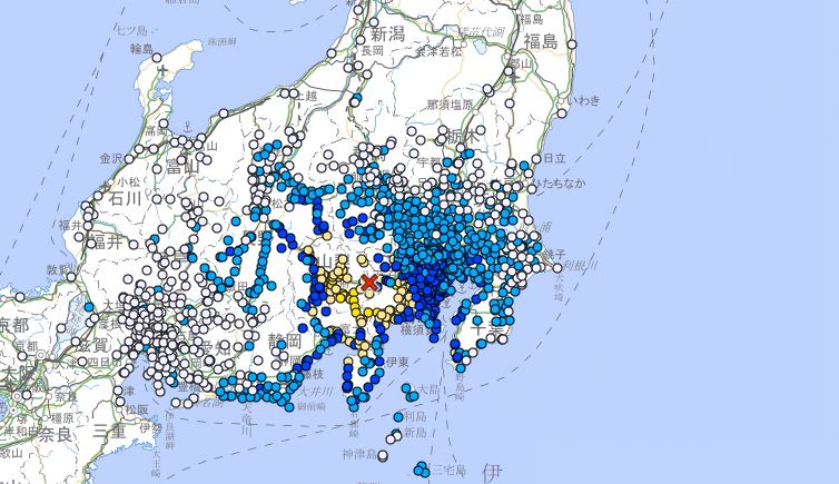 日本山梨縣山區地帶發生規模5.6地震。（圖／翻攝自日本氣象廳）
