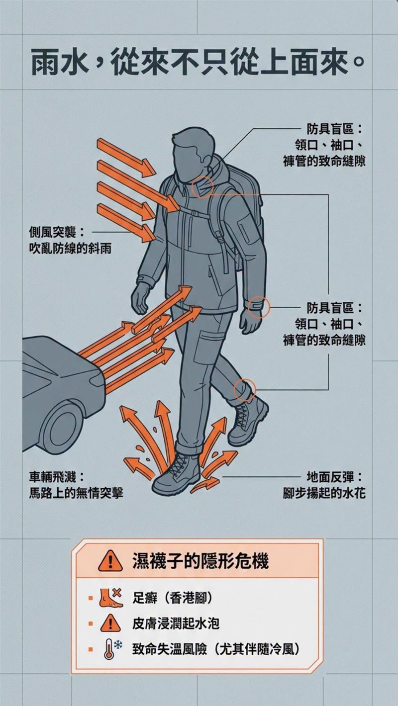 醫師黃軒表示，長時間潮濕除了讓人不舒服，也可能增足癬（香港腳）、皮膚浸潤及起水泡、失溫風險。（圖／取自黃軒的臉書）