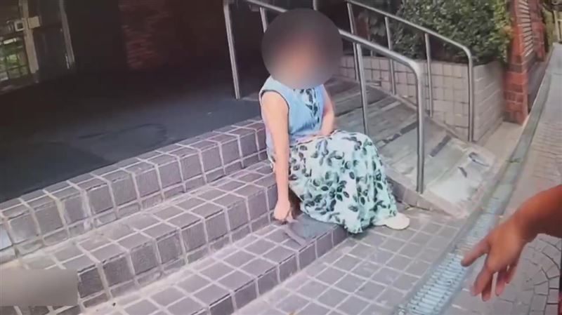 女求職不順路邊亮菜刀咆哮，嚇壞路人，警方到場要她放下手中的菜刀。（圖／翻攝畫面）