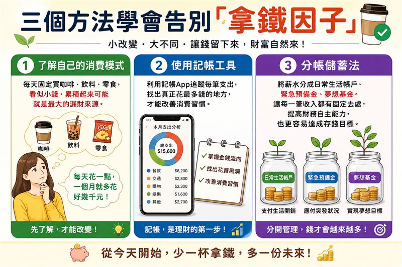 破財原因找到了！「拿鐵因子」恐怖真相曝光。每天不知不覺花100元竟會害你少賺50萬。（圖／AI ChatGPT製作）