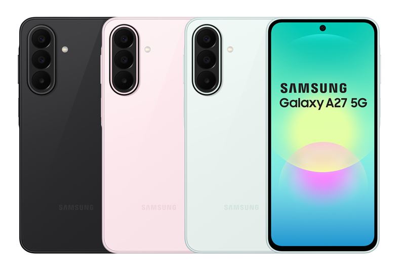 Galaxy A27 5G 8GB RAM +128GB版本提供潮玩黑、心動綠、美拍粉三款風格配色，售價 NT$11,990；8GB RAM+256GB 版本則提供心動綠、美拍粉兩色，售價NT$13,490