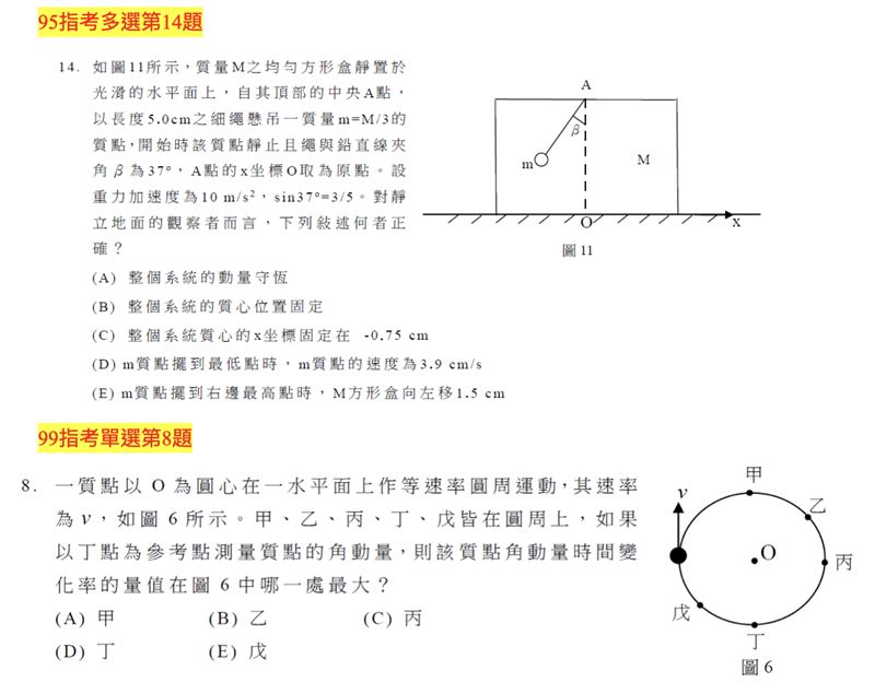 分科測驗物理科「動量與角動量」題目參考。（圖／「Good全名師教學團隊」物理老師黃君提供）