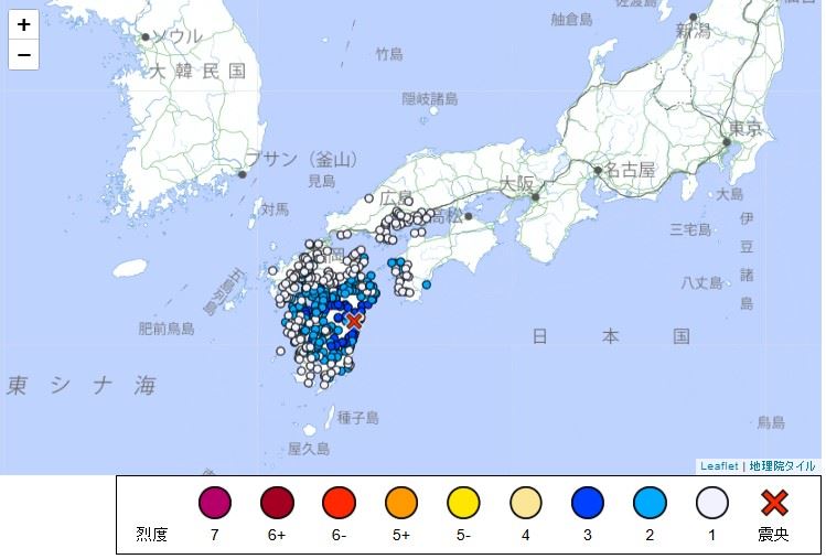 日本宮崎一早連兩震，地震最大規模5.1、震度4，多地有感。（圖／翻攝自日本氣象廳）