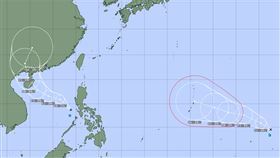 今（1）日上午菲律賓西方海域生成一個熱帶性低氣壓，隨後關島附近海面也有另一個熱帶性低氣壓形成。（圖／翻攝自日本氣象廳）