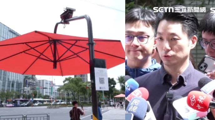 台北市西門町遮陽傘啟用,蔣萬安受訪時回應議員質疑(組合圖/翻攝畫面)