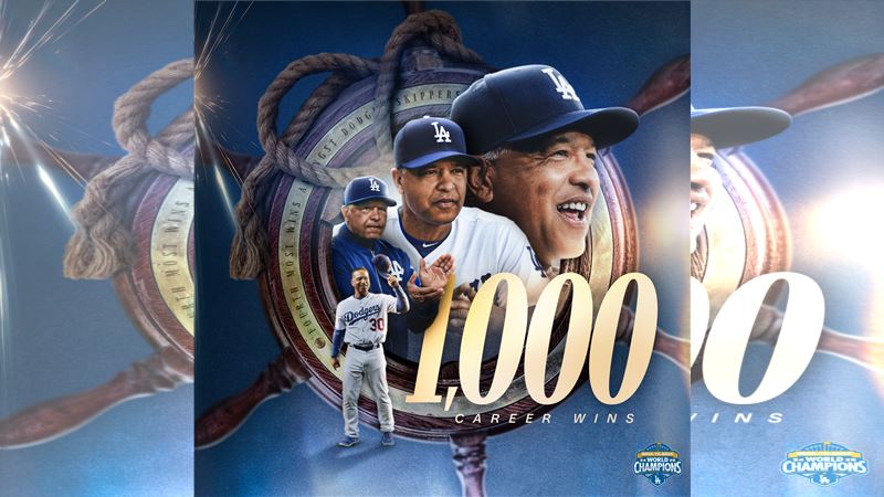 道奇總教練羅伯茲（Dave Roberts）成為史上最快千勝教頭。（圖／翻攝自道奇推特）
