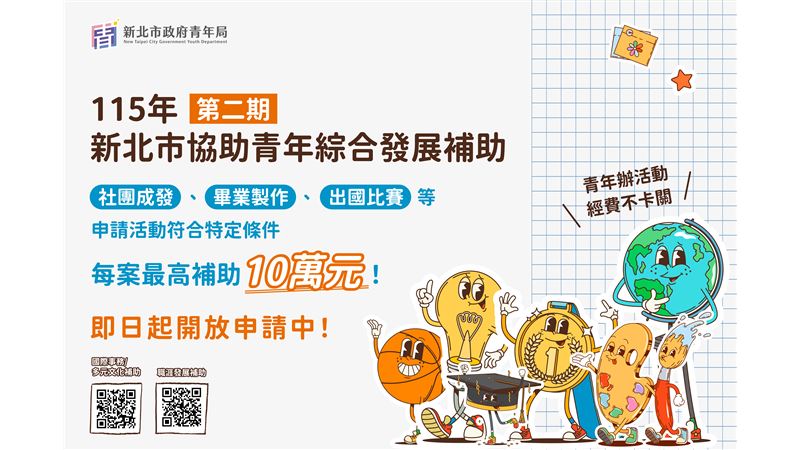 「青年綜合發展補助」第二期開放申請!