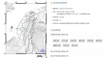 突然一晃！宜蘭外海00：31規模 4.3地震