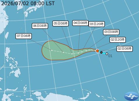 氣象署公布巴威颱風最新動態,預測未來朝西北西方向移動。(圖/中央氣象署)