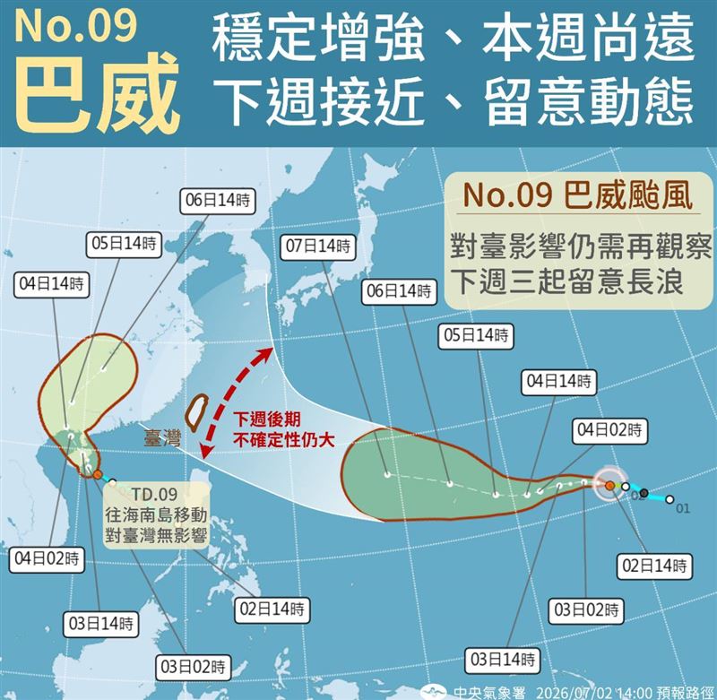 巴威颱風下週將逐步接近台灣。（圖／氣象署）