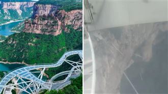 中國頂級「玻璃天空步道」遭孩用雨傘敲破
