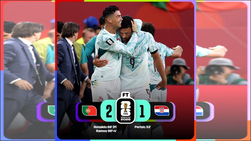 葡萄牙以2:1擊敗克羅埃西亞,成功晉級16強。(圖/翻攝自X平台 @FIFAWorldCup)