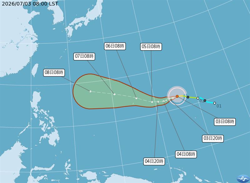 巴威颱風持續增強,並往西移動。(圖/氣象署)