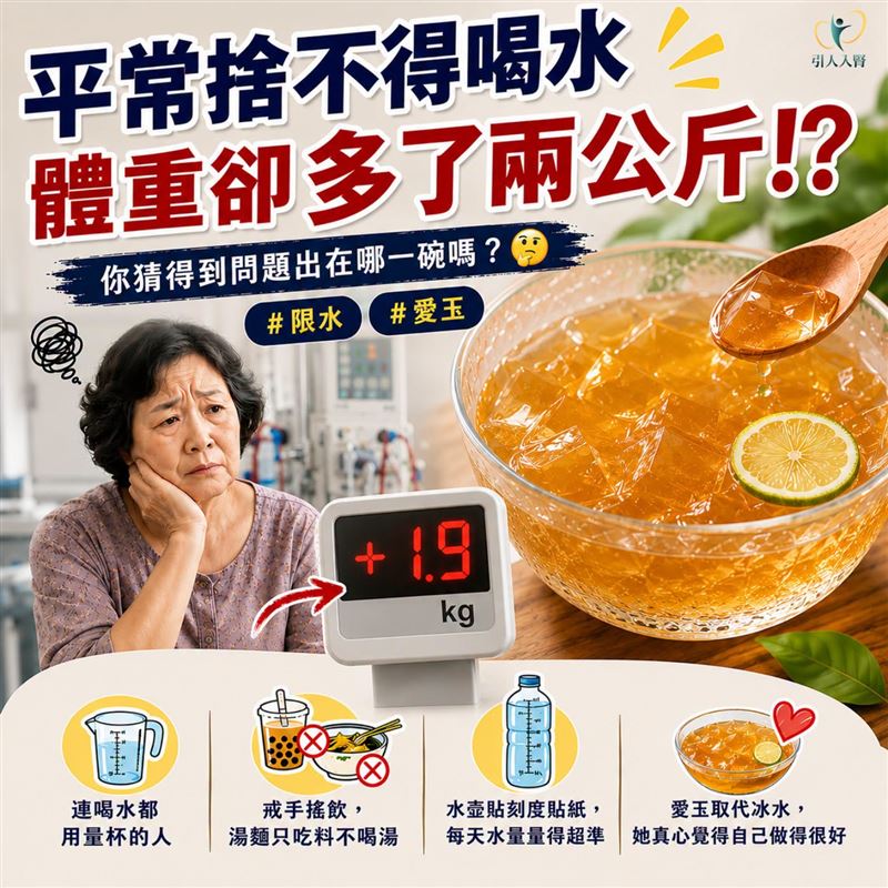 醫師林軒任表示,一名61歲洗腎患者認真遵從醫囑,連白開水都省著喝,一次回診體重卻多了快2公斤。原來是因女子每天喝2碗愛玉所致。(圖/取自林軒任的臉書)
