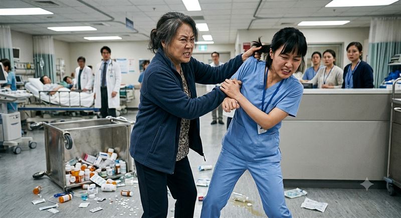 何姓女子因為闖入醫院急診室乞討,遭護理師制止後竟與護理師發生肢體衝突。(示意圖/AI生成)